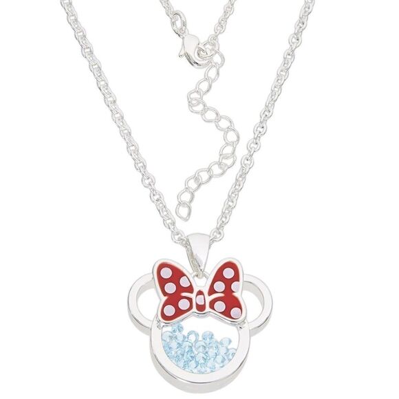 Silver Minnie Mouse March Aquamarine Cubic Zirconia Birthstone Necklace - Picture 3 of 6